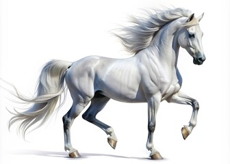 Obraz na płótnie Canvas Majestic Lipizzaner horse in motion, its gleaming white coat and elegant legs blurred, set against a transparent background, perfect for equestrian-themed designs and projects.