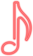Neon glowing icon of red musical note. Vector illustration of music note consisting of neon outlines. Music concept illustration for logo, poster, flyer or banner design.