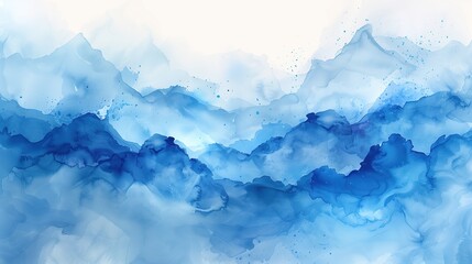 Obraz premium Watercolor Waves in Blue, an abstract composition featuring fluid brushstrokes, blending soft shades of blue to create a serene and calming atmosphere.