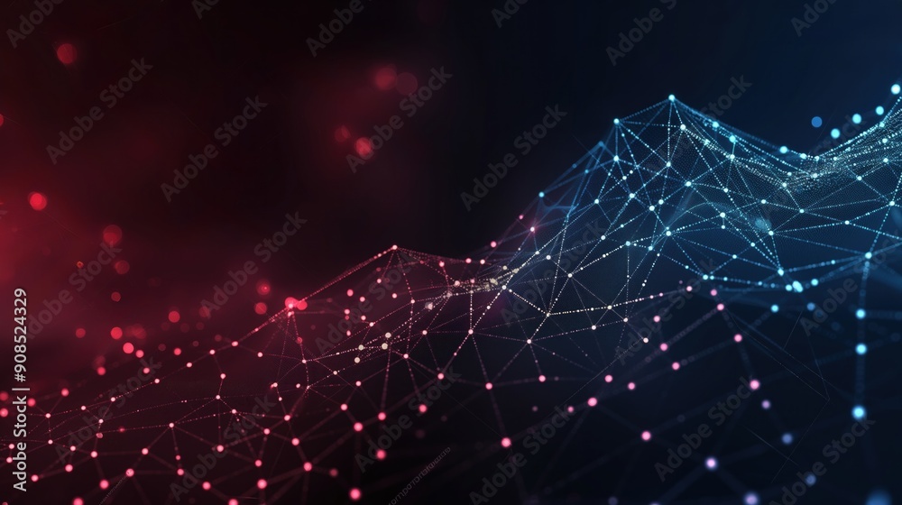 Poster abstract dark background features connecting lines and dots in a complex geometric pattern. 3d rende