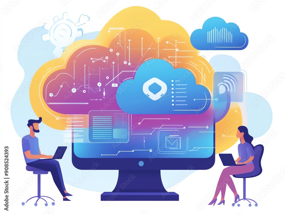 Aufkleber cloud computing and data storage technology for business.