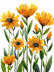 Fototapeta premium Collection of 2D and 3D Vector Flat Abstract Minimalistic Art of Flowers and Meadow Isolated on a White Background