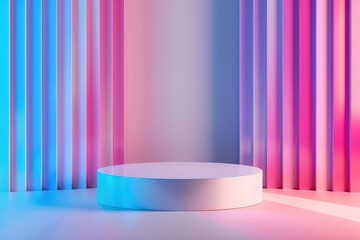 A futuristic platform for product presentation, featuring an empty podium set against a romantic backdrop, with elegant light effects and a touch of modern design