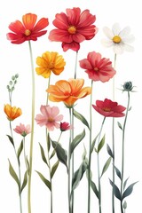 Fototapeta premium Collection of 2D and 3D Vector Flat Abstract Minimalistic Art of Flowers and Meadow Isolated on a White Background