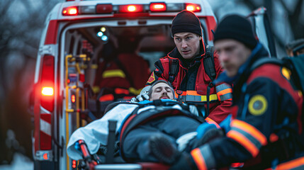 Urgent Care: Emergency Medical Technicians Loading Patient into Ambulance