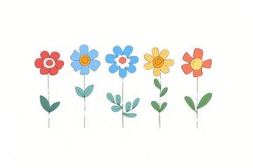 Collection of 2D and 3D Vector Flat Abstract Minimalistic Art of Flowers and Meadow Isolated on a White Background