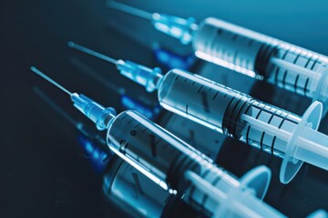 Explosive vaccination banner template with modern graphics of syringes and shields