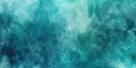 Teal color blue and green abstract watercolor paint background with liquid fluid texture for banner. Artistic grunge style design featuring mixed colors, rough textured finish.