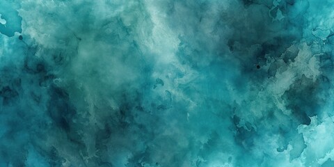 Abstract watercolor background in teal, blue, green colours with liquid texture. Fluid paint strokes create intricate design for art, illustration, banner.