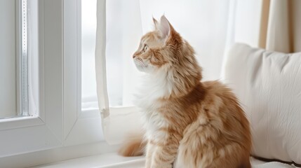 Minimal water color of a cat sitting gracefully on a windowsill