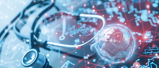 Modern explosion of medical technology, with devices like stethoscopes, thermometers, and ECG machines flying in an empty space