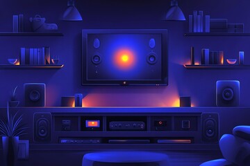 Fototapeta premium Home Theater Room with Modern Furniture and Devices.