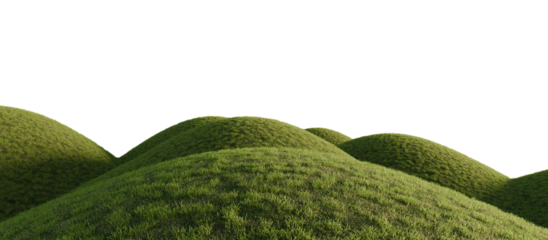Hills with grass on a transparent background. 3D rendering.	

