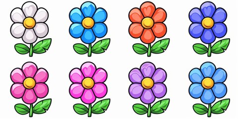 Collection of 2D and 3D Vector Flat Abstract Minimalistic Art of Flowers and Meadow Isolated on a White Background