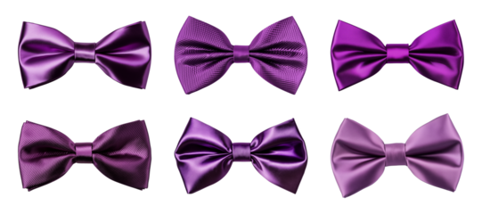 Collection of purple bow tie isolated on a transparent background, cut-out, PNG