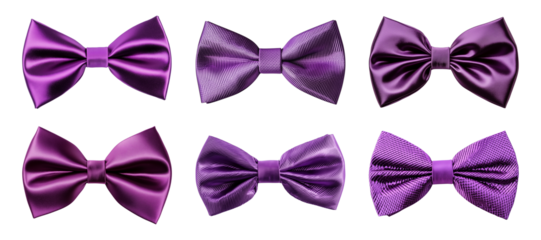 Collection of purple bow tie isolated on a transparent background, cut-out, PNG