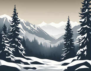 Fototapeta premium Winter season trees mountains forest texture, silhouette of coniferous forest background