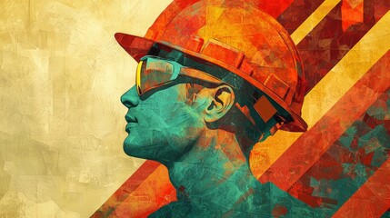 Fototapeta premium an abstract illustration of a male worker wearing a hard hat