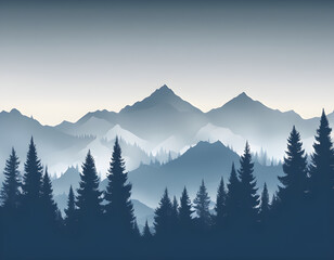Fototapeta premium Winter season trees mountains forest texture, silhouette of coniferous forest background