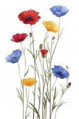 Fototapeta premium Collection of 2D and 3D Vector Flat Abstract Minimalistic Art of Flowers and Meadow Isolated on a White Background