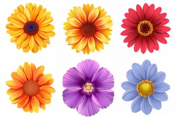 Collection of 2D and 3D Vector Flat Abstract Minimalistic Art of Flowers and Meadow Isolated on a White Background
