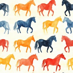 Watercolor horse silhouettes seamless repeating pattern, minimal pattern, high contrasty 