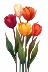 Obraz premium Collection of 2D and 3D Vector Flat Abstract Minimalistic Art of Flowers and Meadow Isolated on a White Background
