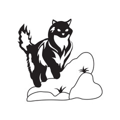 illustration of a cat standing on a rock proudly