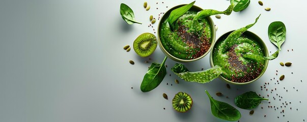 Vibrant green plants in bowls, showcasing fresh ingredients for healthy living and wellness.