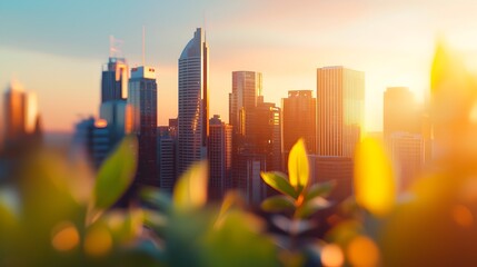 Fototapeta premium Captivating Cityscape at Golden Hour Showcasing Harmonious Urban Architecture