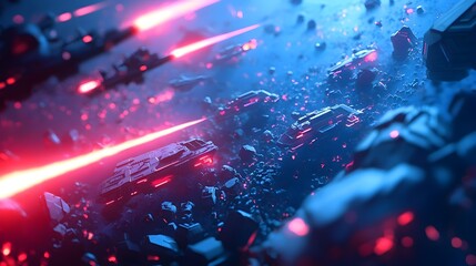 Intense Galactic Clash:Starships Engage in Dazzling Sci-Fi Battle with Holographic Tactics