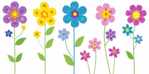 Collection of 2D and 3D Vector Flat Abstract Minimalistic Art of Flowers and Meadow Isolated on a White Background