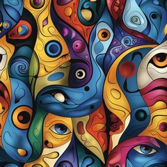 Abstract Art with Eyes and Swirls