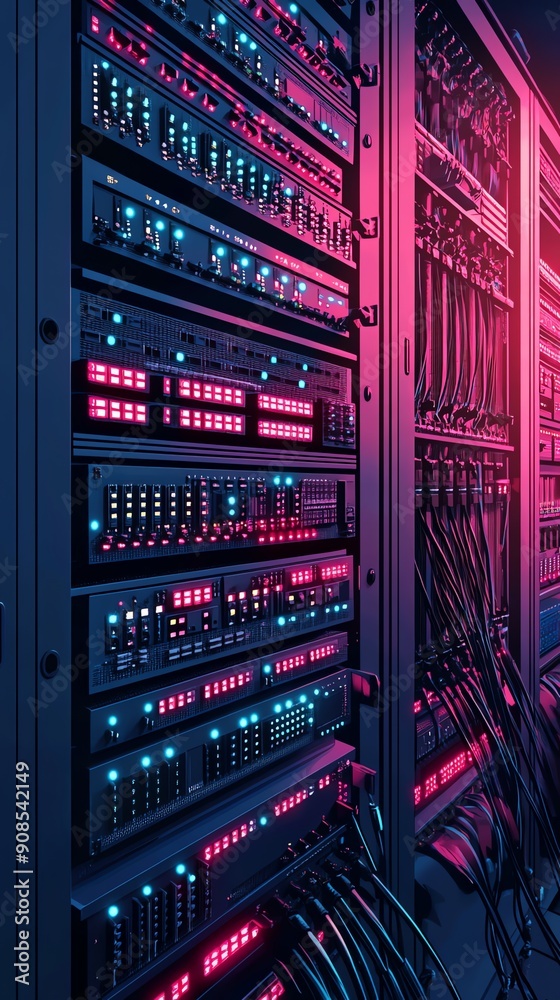 Aufkleber rows of server racks glowing with vibrant lights.