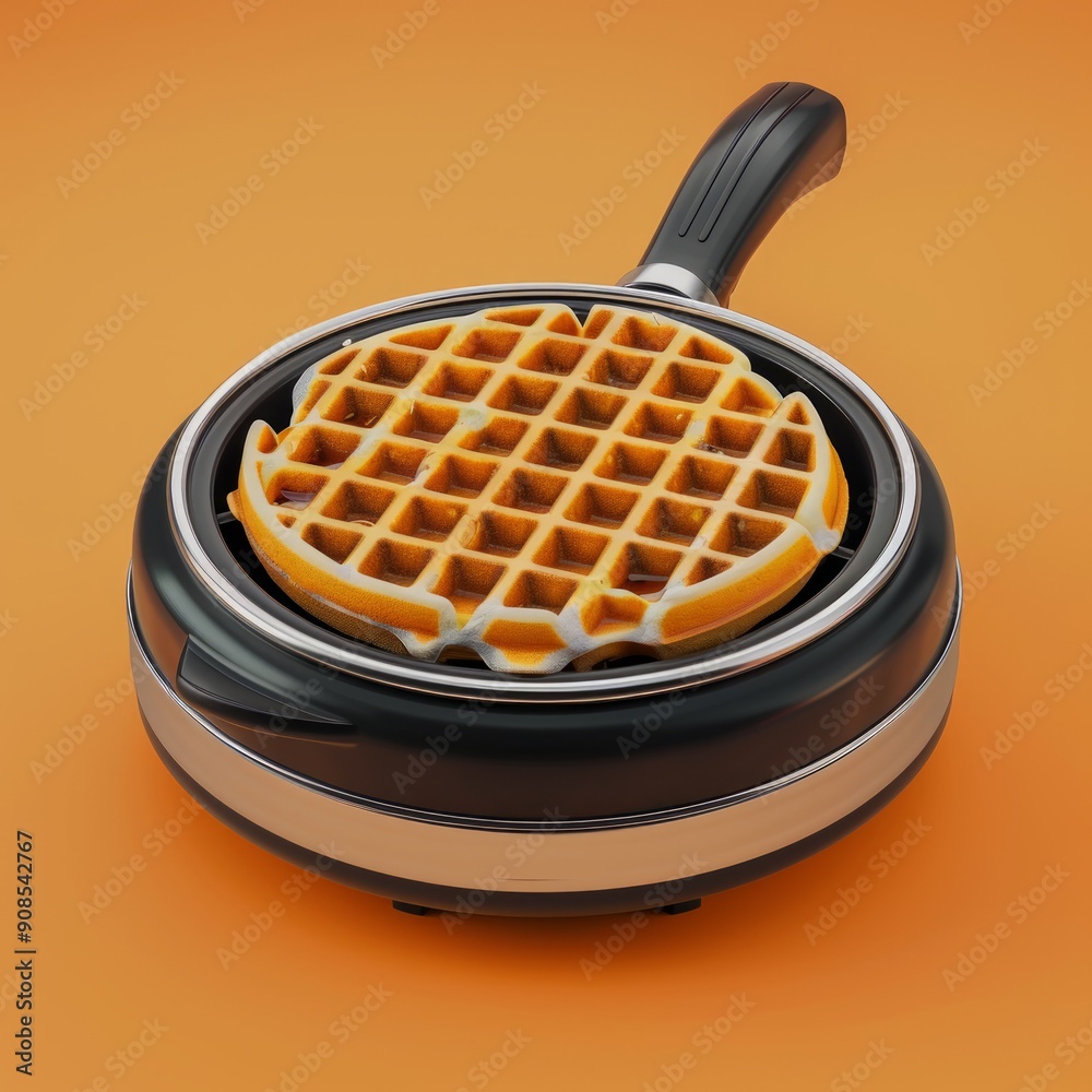 Poster A waffle is cooking in a pan on a stove