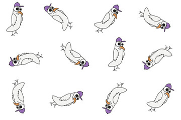 Obraz premium Seagull seamless pattern. Funky bird ornamet. Cool simple Dove background. Flat style vector illustration. Editable stroke. EPS 10