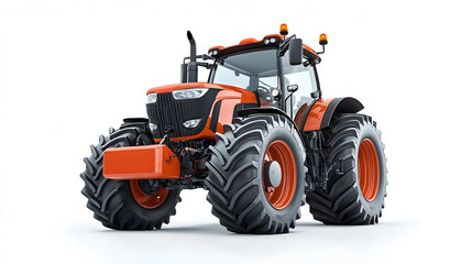Powerful Orange Tractor in a Rural Farming Landscape