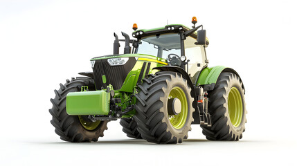 Obraz premium Large green agricultural tractor with powerful engine working on cultivated field