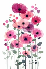 Collection of 2D and 3D Vector Flat Abstract Minimalistic Art of Flowers and Meadow Isolated on a White Background