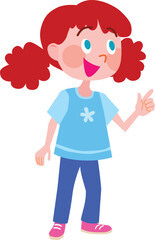 A girl with red hair wearing blue shirt and jeans. Vector Illustration.