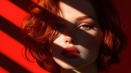 Fototapeta premium Captivating Redhead Beauty in Dramatic Lighting
