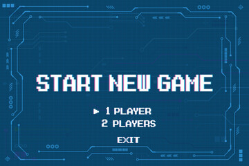 START NEW GAME. on hud ui background. pixel art .8 bit game. retro game. for game assets in vector illustrations