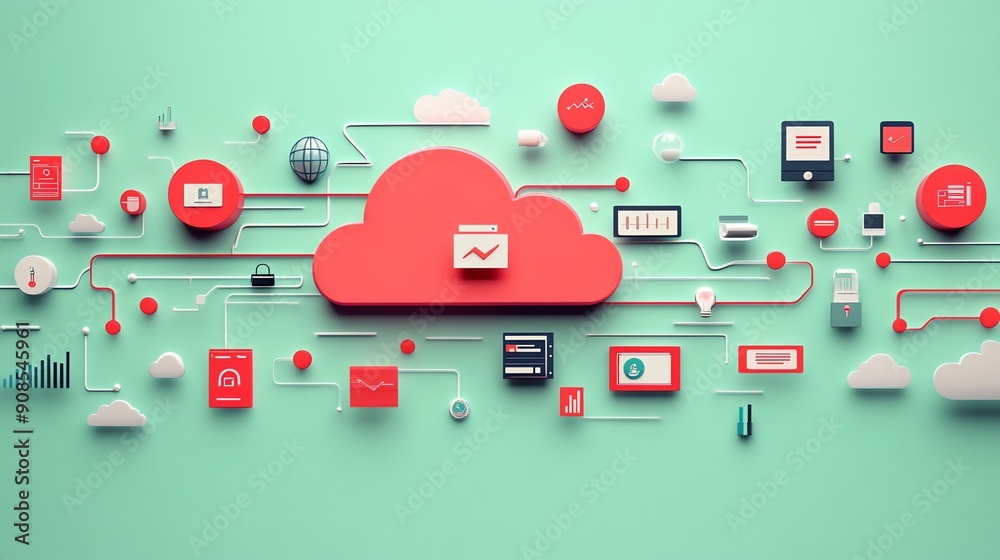 Aufkleber cloud computing concept with minimalist icons.