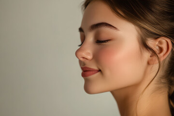 A close up of a girl's face with her eyes closed