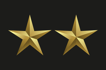 Obraz premium Two Realistic golden star in 3D metal luxury awards. Shiny gold marks and review symbols. Metallic badges set of best quality vector, illustration