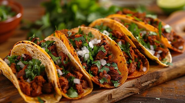 Savory Mexican Tacos: Authentic Street Food Delight with Seasoned Meat, Cilantro, and Onions