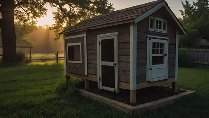 Chickens enjoying a sunny day in their secure and spacious chicken coop