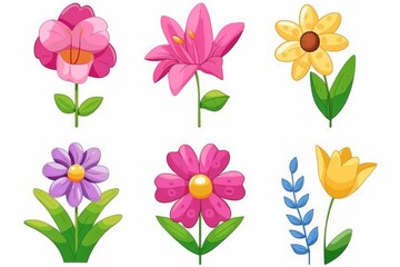 Collection of 2D and 3D Vector Flat Abstract Minimalistic Art of Flowers and Meadow Isolated on a White Background