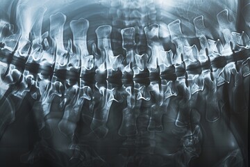 Detailed image of an X-ray showing a spine with scoliosis curvature