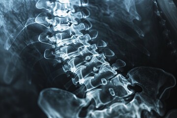 Detailed image of an X-ray showing a spine with scoliosis curvature